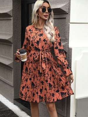 Chic Autumn Long Sleeve Printing Dress for Women”