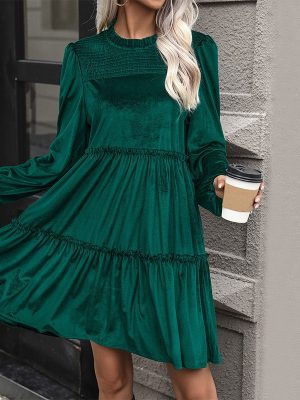 Velvet Patchwork Long Sleeve Dress