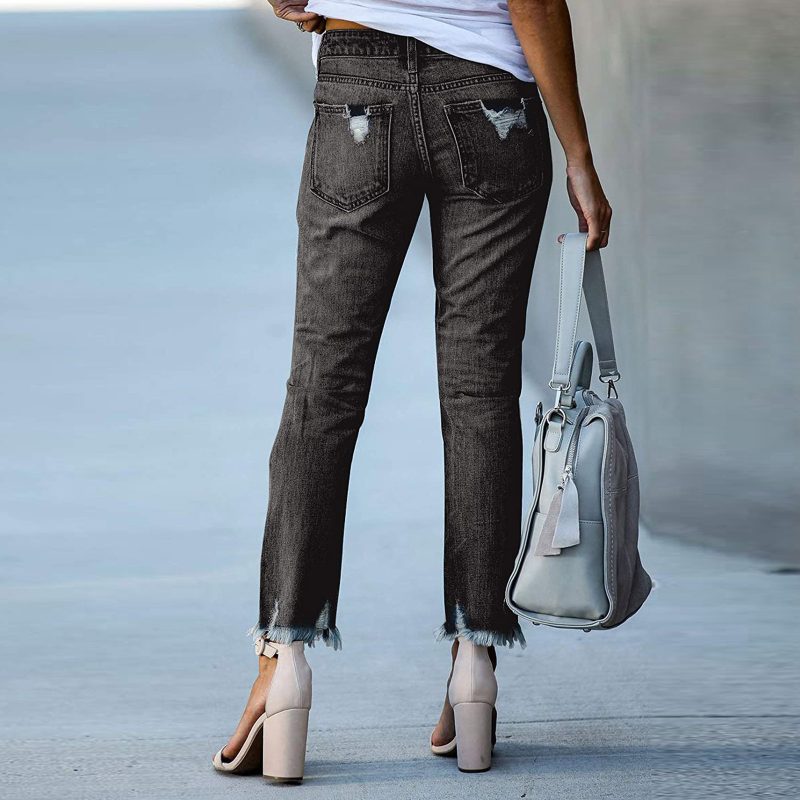 Slim Fit Frayed Ankle Jeans for Women - Image 2