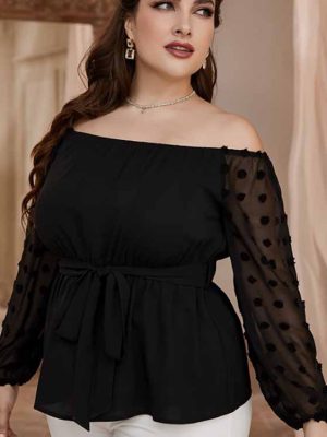 Retro Solid Color Off-Shoulder Plus Size Artistic Top for Women