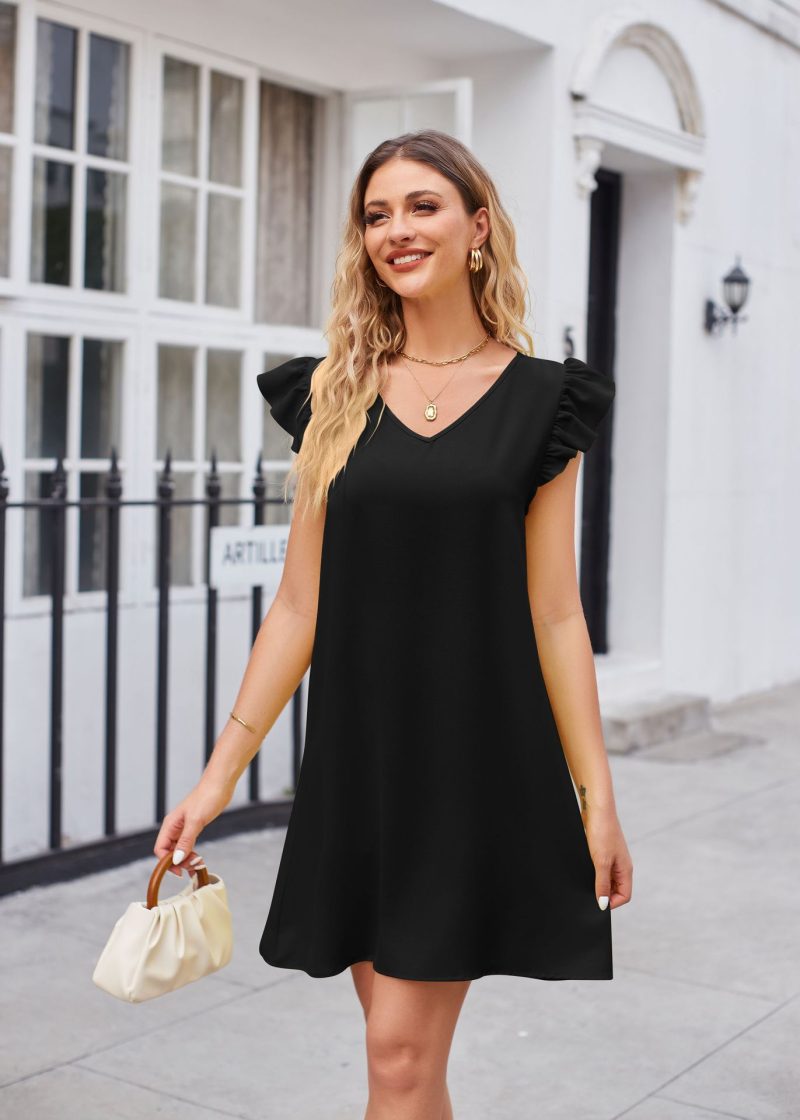 Chic Summer V-Neck Puff Sleeve Comfort Dress - Image 3