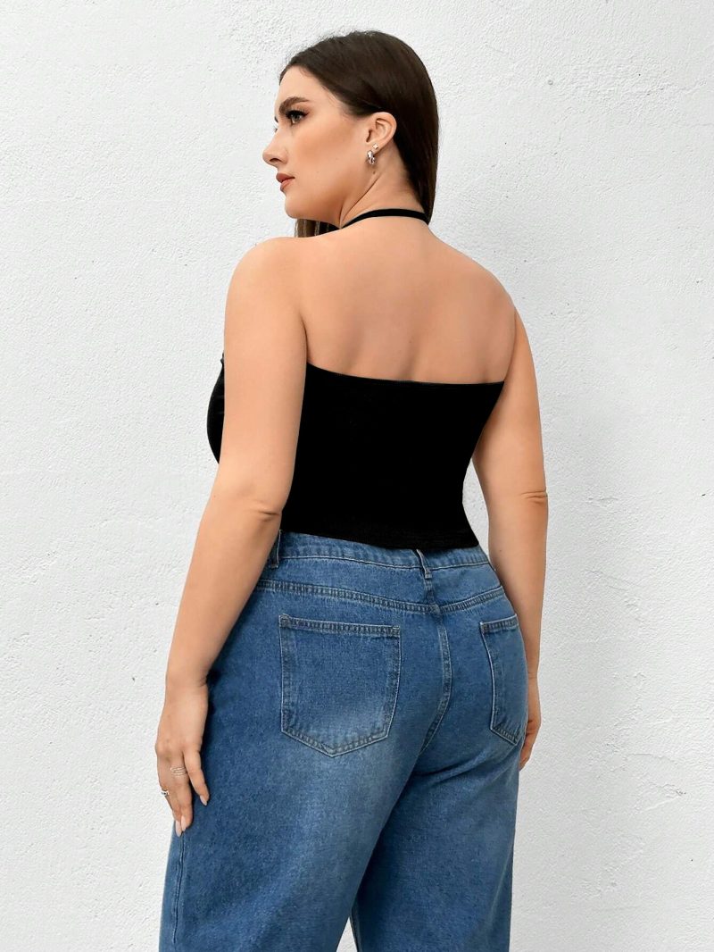 Plus Size Base Ride Halter Camisole Knitted Vest Top - Image 4