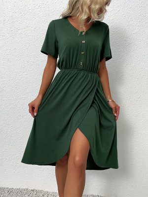 V-Neck Solid Color Split Dress for Summer Sophistication