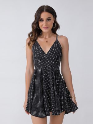 Deep V-neck Polka Dot Dress