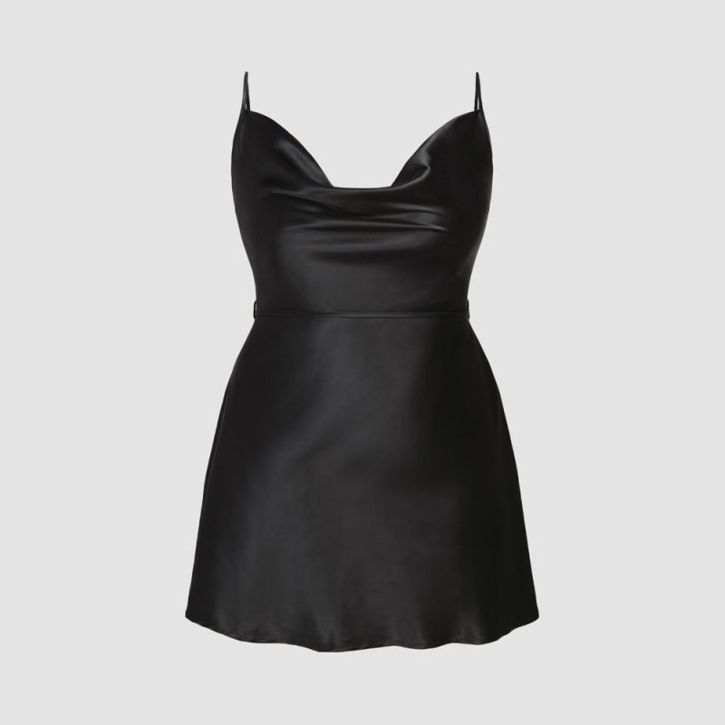 Plus Size Graceful Satin A-Line Swing Strap Dress - Image 3