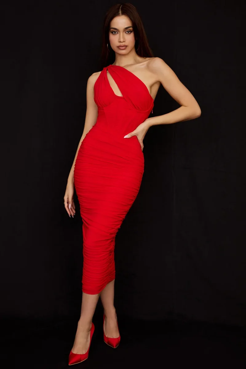 Party Midi Dress, Eco Chic, Cutout, One-Shoulder - Image 7