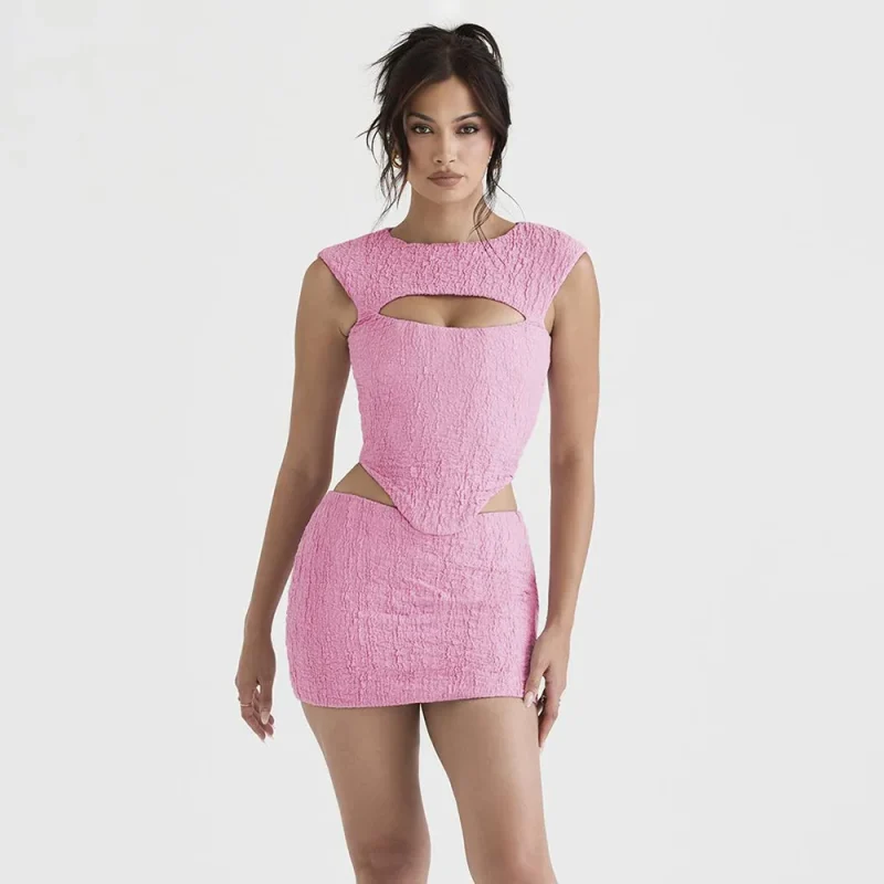 Pink 2-Piece Cut-Out Dress Set - Image 7