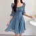 Chic Eco Mini Dress: Square Collar, Lace-up, Vintage Style