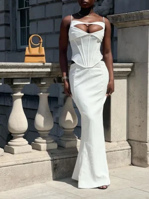 White Cut-Out Evening Dress: Eco Elegant