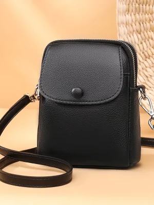 100% cowhide  Solid Color Single Shoulder Crossbody Bag