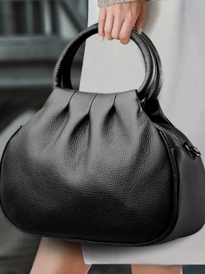 100% cowhide High Quality Leather Solid color Handbag