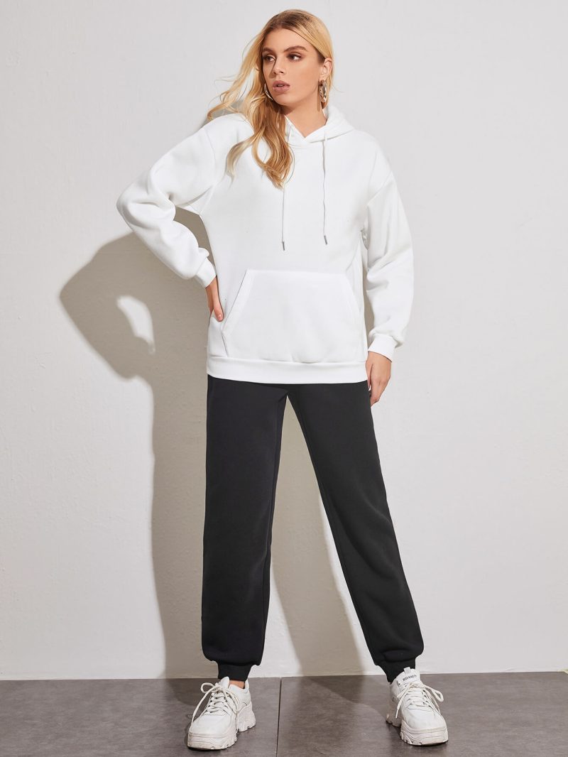 Casual Suit Fleece Drop Shoulder Solid Color Hooded Sweatshirt and Sweatpants Set - Image 5