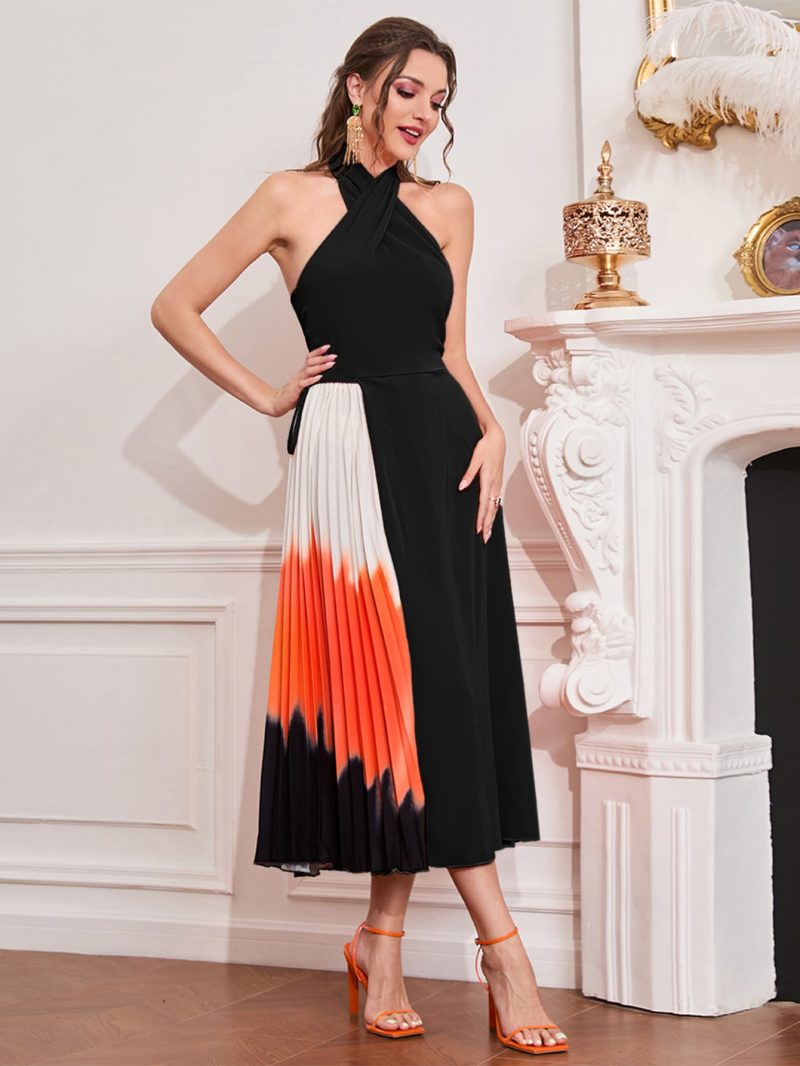 Boho Bliss: Women's Pleated Tie-Dye Halter Dress, Perfect for a Carefree Summer Look - Image 3