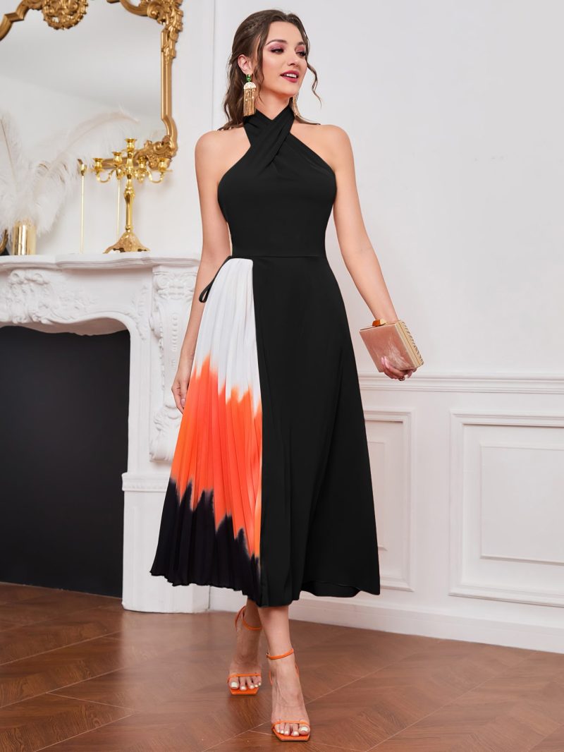 Boho Bliss: Women's Pleated Tie-Dye Halter Dress, Perfect for a Carefree Summer Look - Image 8