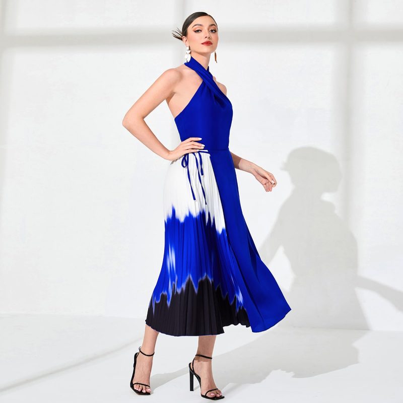 Boho Bliss: Women's Pleated Tie-Dye Halter Dress, Perfect for a Carefree Summer Look - Image 6