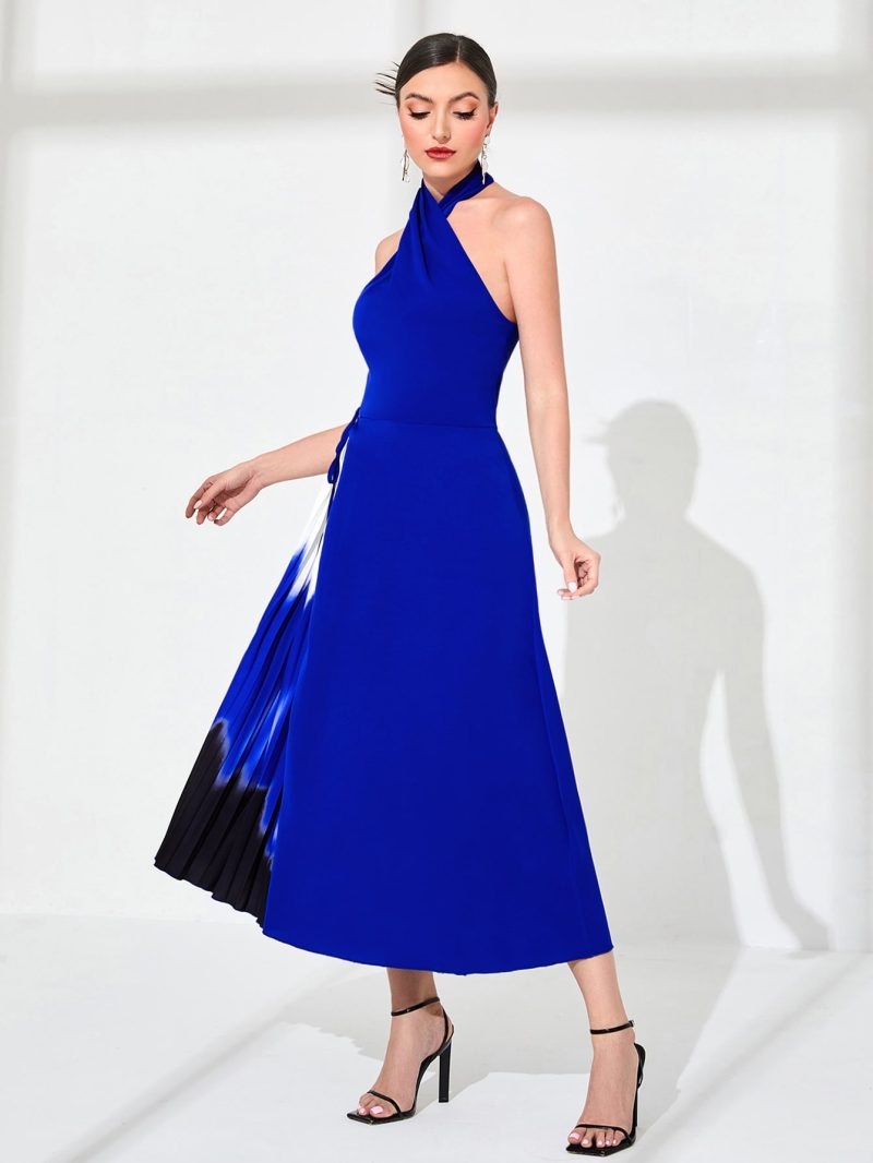 Boho Bliss: Women's Pleated Tie-Dye Halter Dress, Perfect for a Carefree Summer Look - Image 7