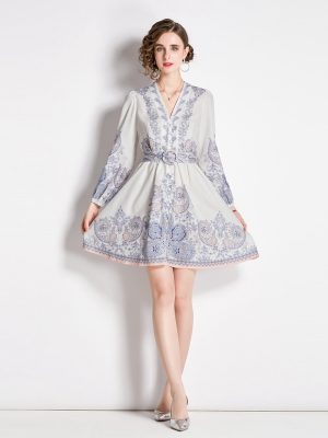 Women’s Spring/Fall V-Neck Long Sleeve Short Dress