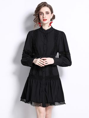 Women’s Spring/Fall Solid Long Sleeve Short Dress