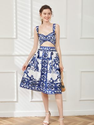 Printed Sling Tube Top with High Waist A-Line Skirt: Two Piece Set