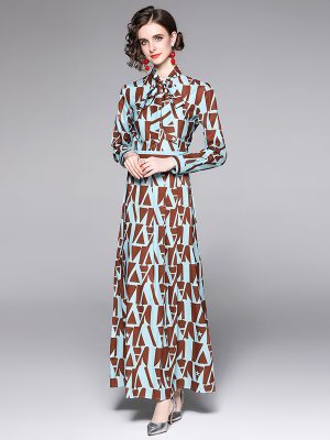 Women’s Collared Graphic Tie Daily Elegant A-Line Maxi Dress