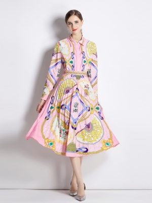 Women’s Spring/Fall Printed Collared Two-Piece Dress Set