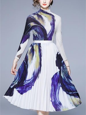 Printed Pleated Fashion Suit with Three Layers