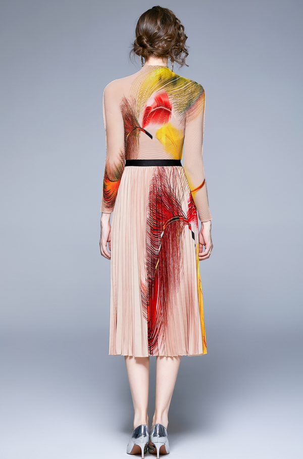 New Multicolor Printed Feather Pleated Skirt Set - Image 7