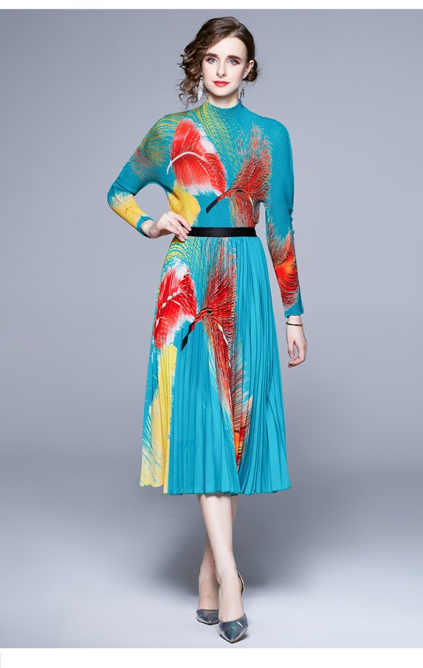 New Multicolor Printed Feather Pleated Skirt Set - Image 3