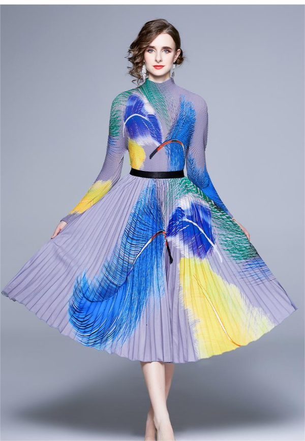 New Multicolor Printed Feather Pleated Skirt Set - Image 7