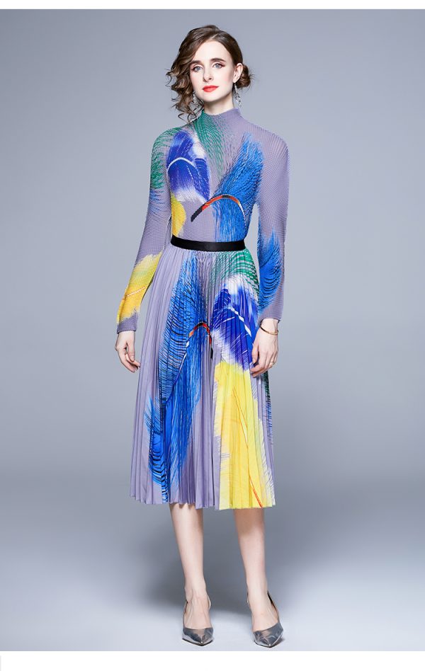 New Multicolor Printed Feather Pleated Skirt Set - Image 8