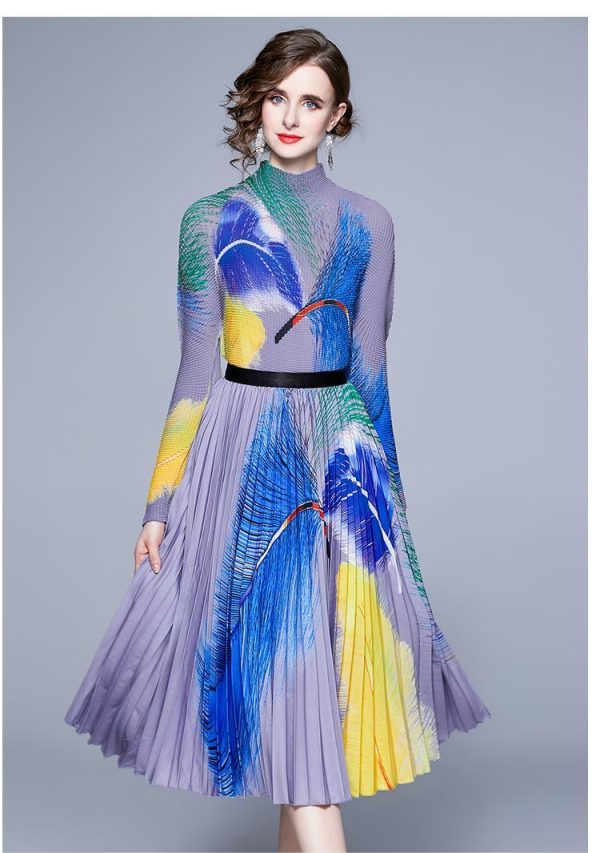 New Multicolor Printed Feather Pleated Skirt Set - Image 9