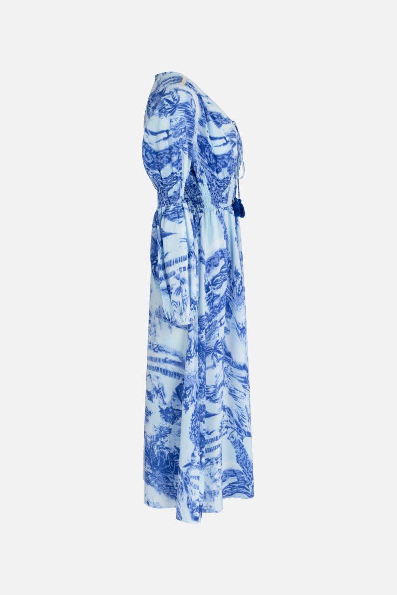 Effortless Elegance: Women's V-Neck Printed Smocked Tie A-Line Dress - Image 2
