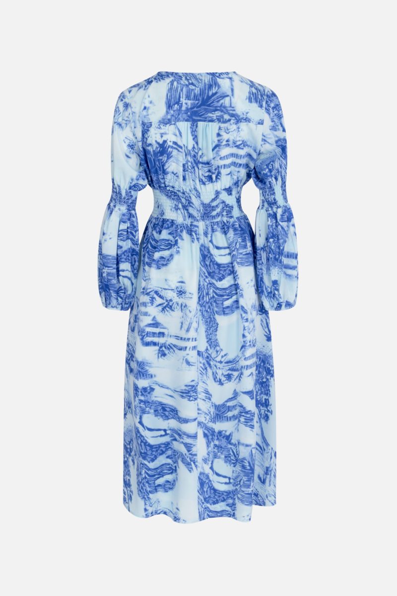 Effortless Elegance: Women's V-Neck Printed Smocked Tie A-Line Dress - Image 3