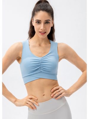 Nude Feel Pleated Fitness Training Vest: High Strength Yoga Bra