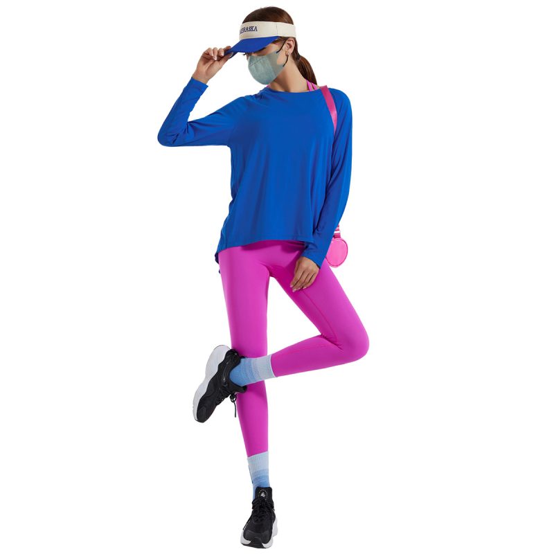 Loose Comfortable Long Sleeve T-shirt Yoga Suit: Women's High Waist Nude Feel Tights Three Piece