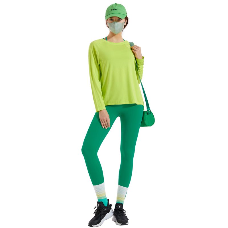 Loose Comfortable Long Sleeve T-shirt Yoga Suit: Women's High Waist Nude Feel Tights Three Piece - Image 3