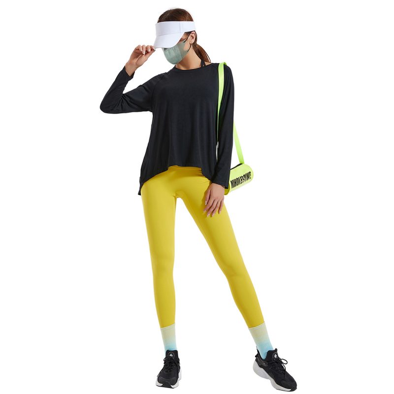 Loose Comfortable Long Sleeve T-shirt Yoga Suit: Women's High Waist Nude Feel Tights Three Piece - Image 5