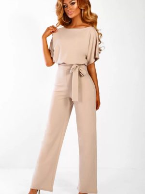 Summer Vibes: Button-Up Short-Sleeved Jumpsuit with Lace-Up Detail