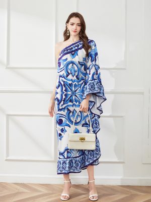 Stylish Slant Shoulder Print Dress: Be the Epitome of Modern Style!