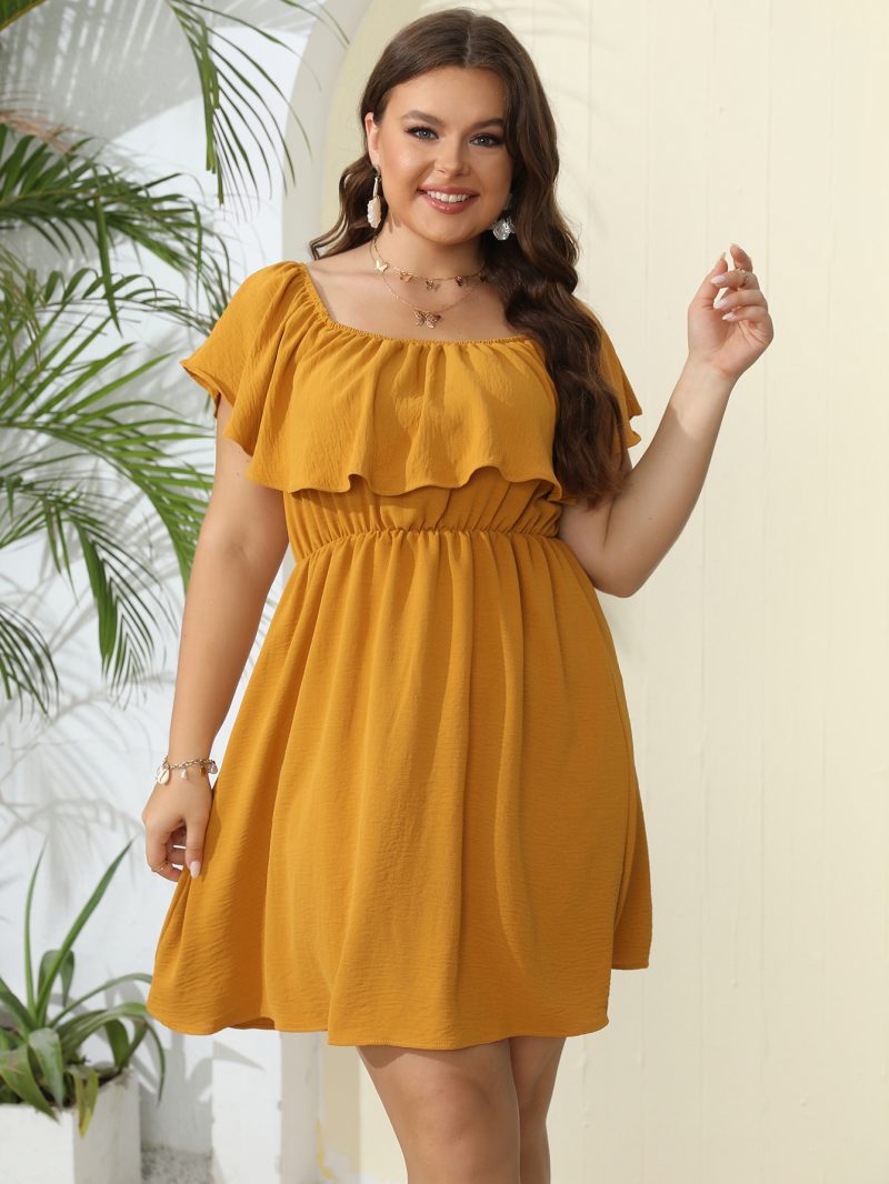 Plus Size Women's E-commerce Summer Dress: New One-Shoulder Solid Sweet Dress - Image 3