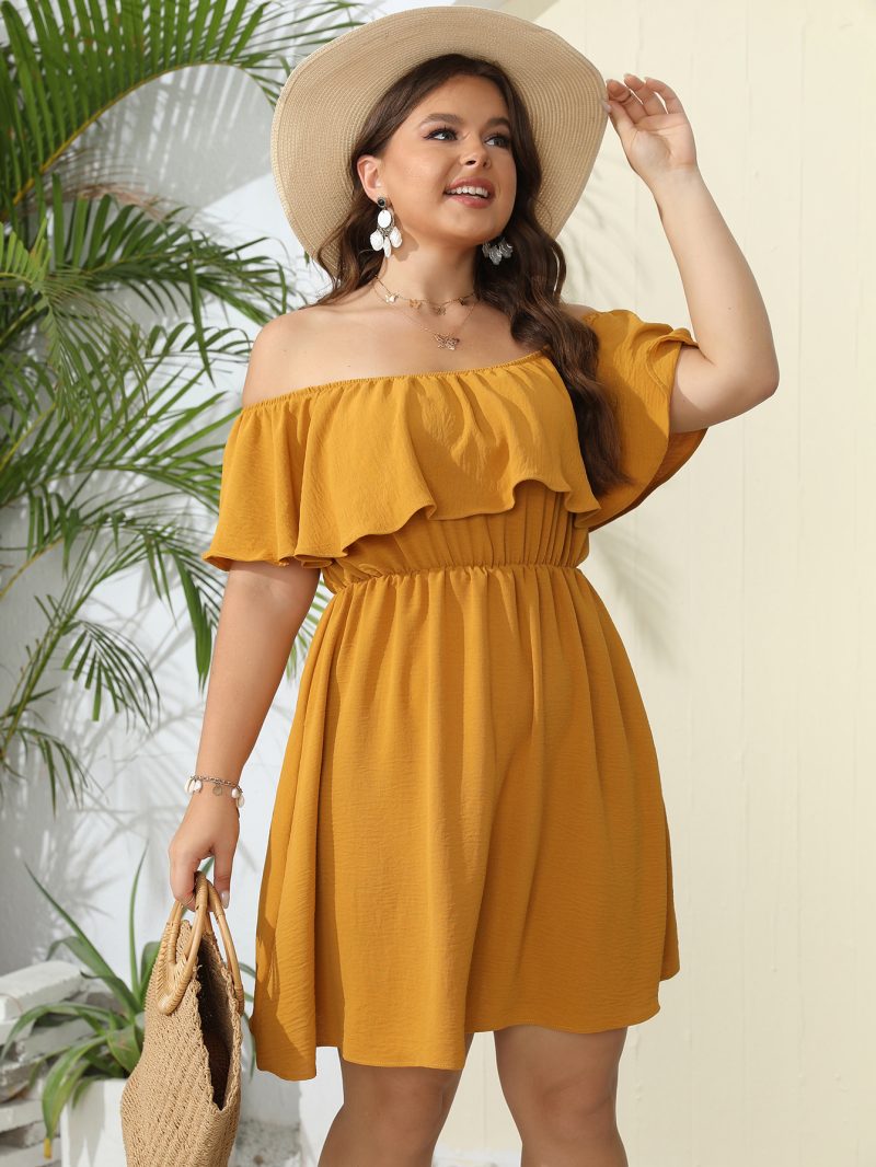 Plus Size Women's E-commerce Summer Dress: New One-Shoulder Solid Sweet Dress - Image 4