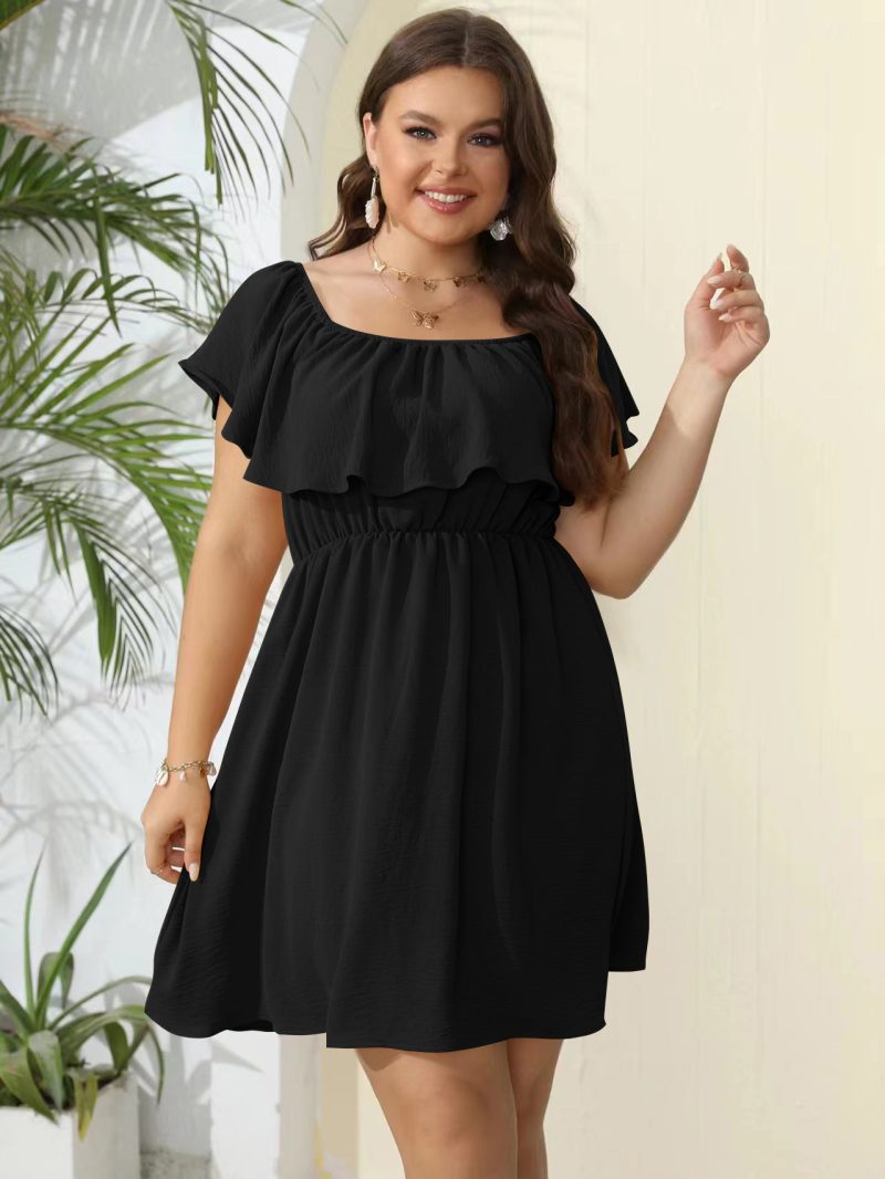 Plus Size Women's E-commerce Summer Dress: New One-Shoulder Solid Sweet Dress - Image 7