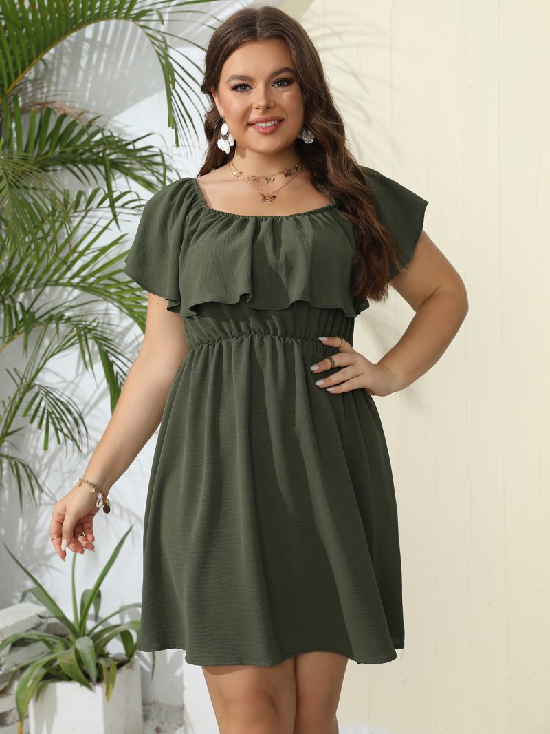 Plus Size Women's E-commerce Summer Dress: New One-Shoulder Solid Sweet Dress - Image 12