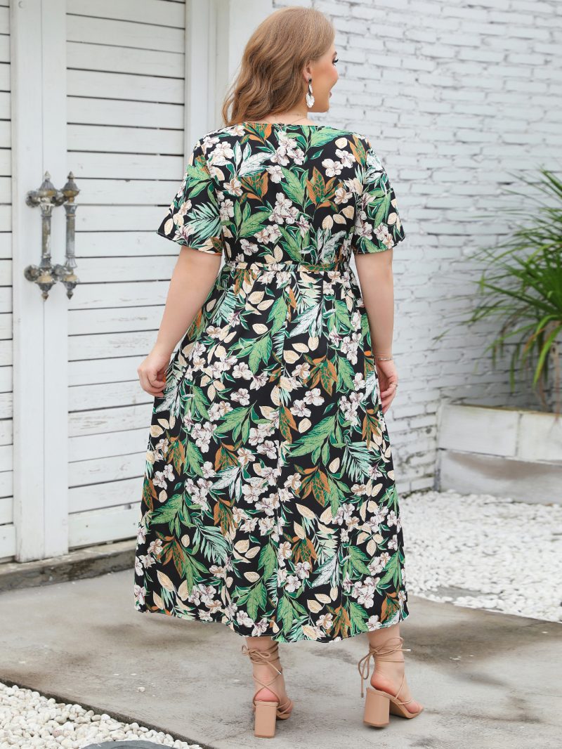 New Summer Round Neck Short Sleeve Colorful Dress with Elastic Waist, Long Length for Plus Size Women - Image 8