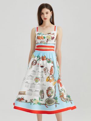 Elegant and Playful: Fruit Printed Strapless Skirt Set – Effortlessly Chic for Any Occasion!