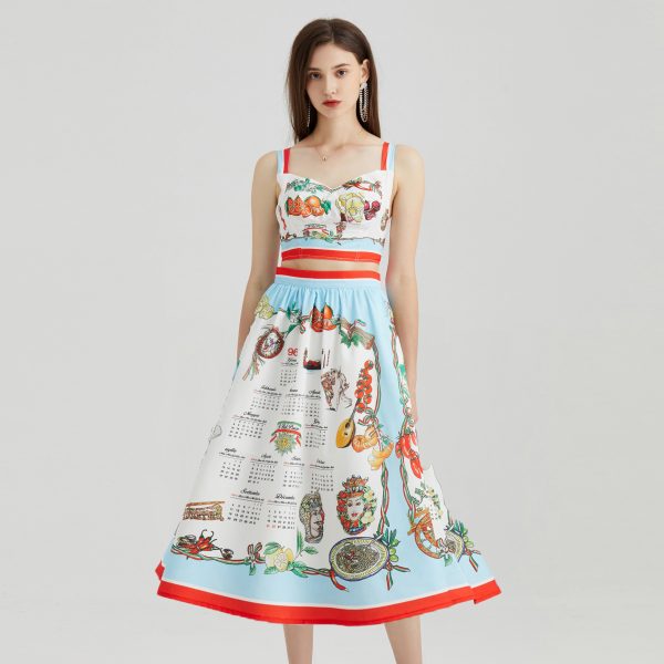 Elegant and Playful: Fruit Printed Strapless Skirt Set - Effortlessly Chic for Any Occasion!