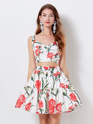 Summer Printed Tube Top and Sling Skirt Set: Fashionable