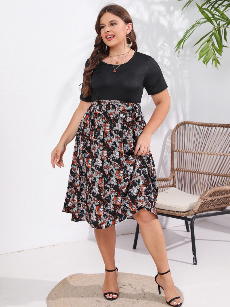 New Summer Short Sleeve Round Neck Mid-length Dress for Plus Size Women - Image 2
