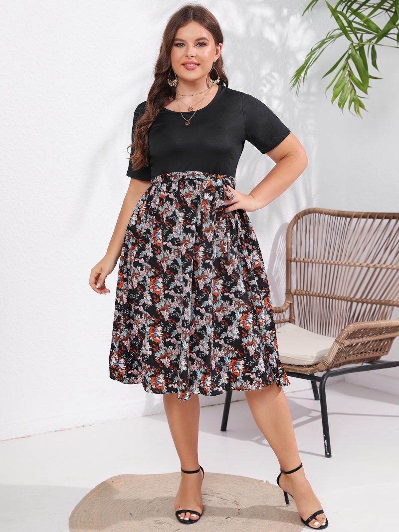 New Summer Short Sleeve Round Neck Mid-length Dress for Plus Size Women - Image 5
