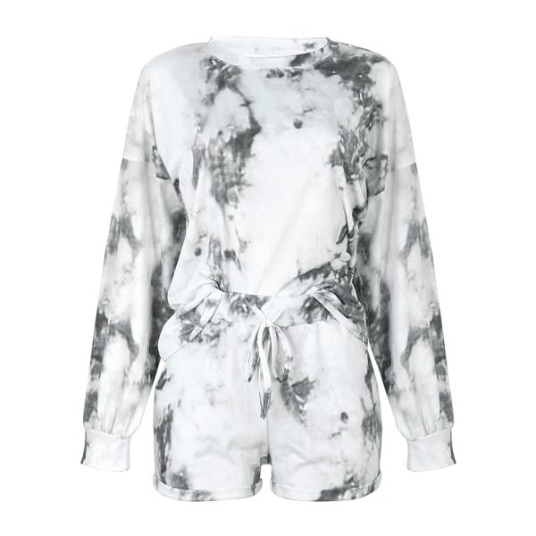 Women Tie-Dyed Printed Long-Sleeved Round Neck Casual Home Set - Image 3